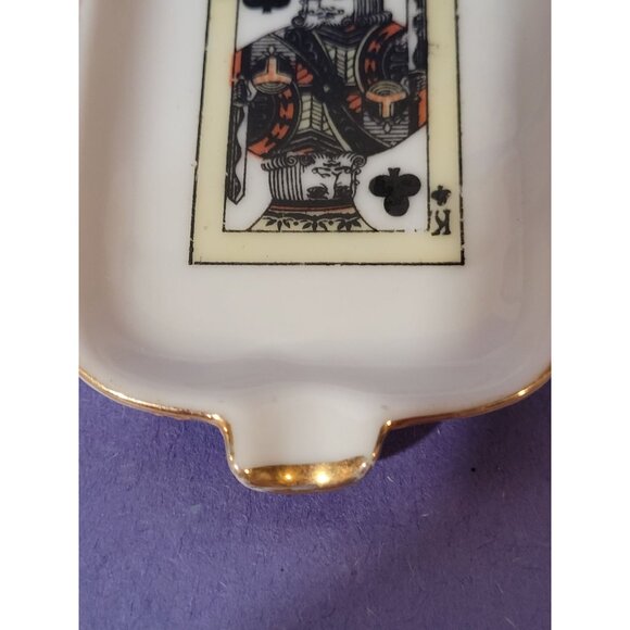 Vintage Porcelain Ashtray With King Of Clubs Design & Gold Trim Small - Picture 6 of 8
